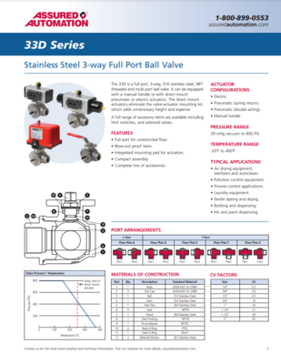 ASSURED 33D CATALOG 33D SERIES: STAINLESS STEEL 3-WAY FULL PORT BALL VALVES